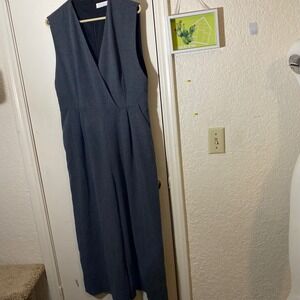 Oak + Fort Gray Herringbone Sleeveless Wide Leg Jumpsuit Minimalist Modern M‎